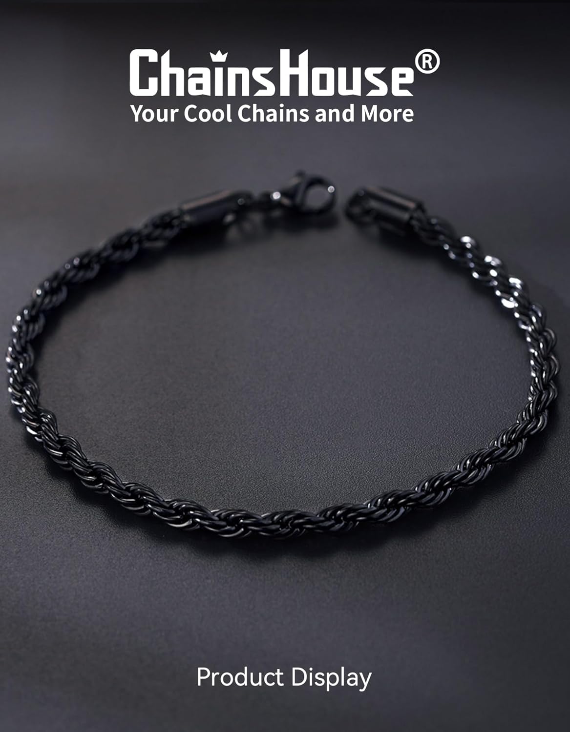 ChainsHouse Chain Bracelet for Men, Twisted Rope Bracelets Stainless Steel/Black/14K Gold Metal Plated Wrist Chain, 3mm/6mm Width, 8.3", Send Gift Box - Image 4