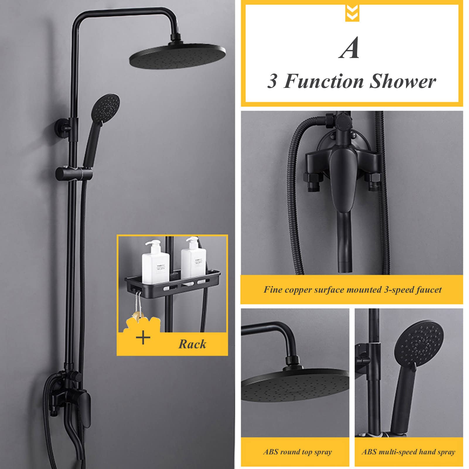 Soffione Doccia, soffione Doccia di Lusso da 8'' ad Alta Pressione con Effetto Pioggia/soffione Doccia Portatile, soffione Doccia Anti-Perdita con Supporto/Tubo Flessibile