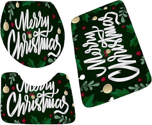 Alfombra de baño de 3 piezas de Navidad, alfombra suave antideslizante para bañera y absorbente, alfombra de baño para el hogar, UJ1-verde, 50 x 80 A disponible en Yaxa Colombia