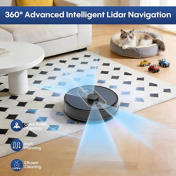 Bagotte Robot Vacuum and Mop Combo, 6000Pa Robotic Vacuum with Mapping, Self-Emptying Station for 90 Days Hands-Free, LiDAR Navigation, Wi-Fi/App/Alexa Voice Control, for Carpets & Hard Floors