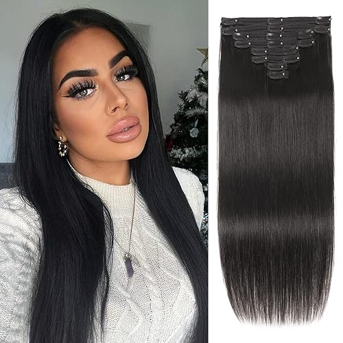 Miniatura 9 de Extensiones de cabello humano real con broches, para mujeres negras, 4.23 oz, cabello virgen brasileño 100% sin procesar, 14 pulgadas, extensiones