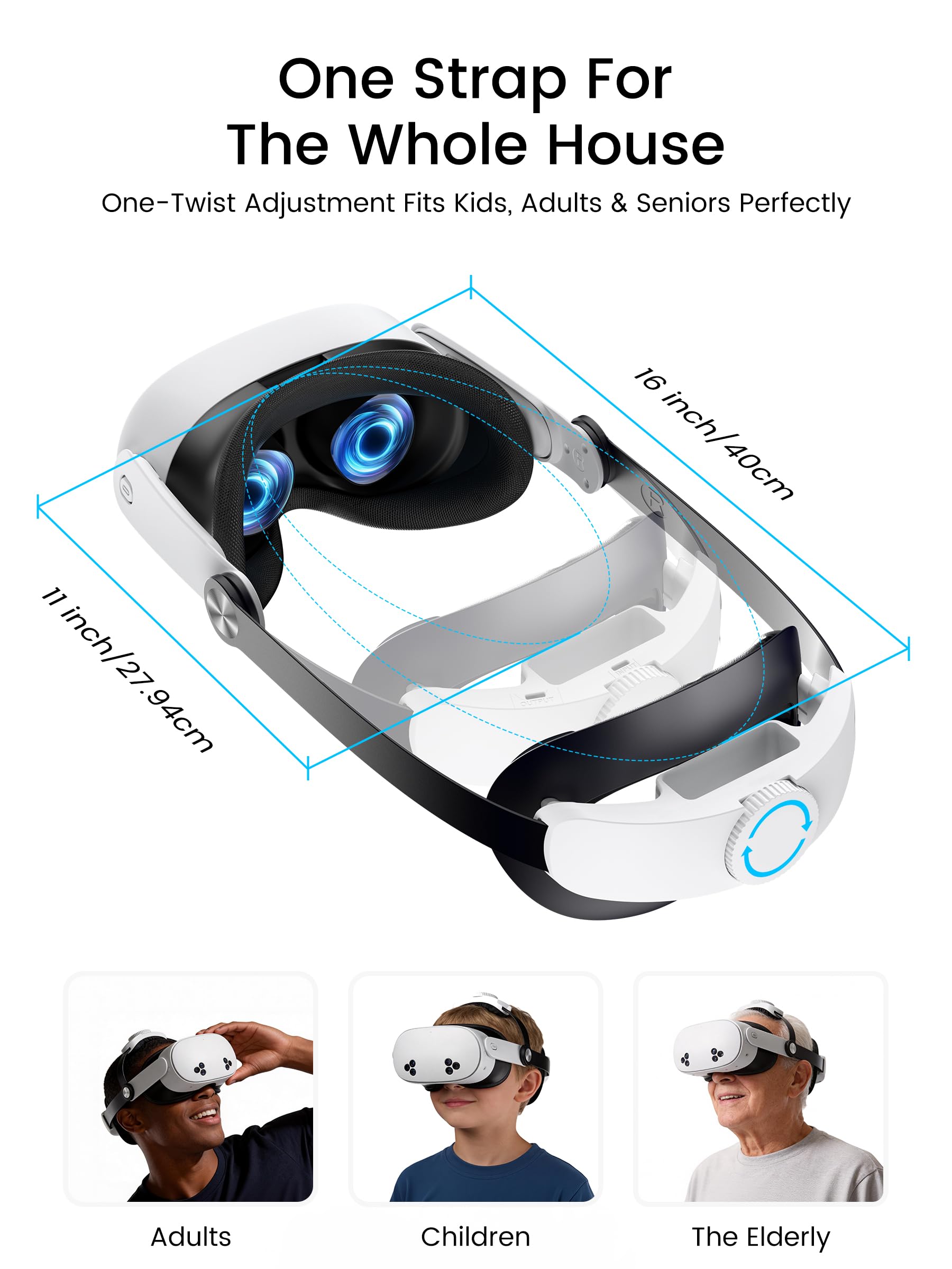 Elegamefy Headstrap per Meta Quest 3/3s/Quest 2 con batteria da 10000 mAh, gioco intercambiabile e prolungato, 5 ore, doppio pomello regolabile
