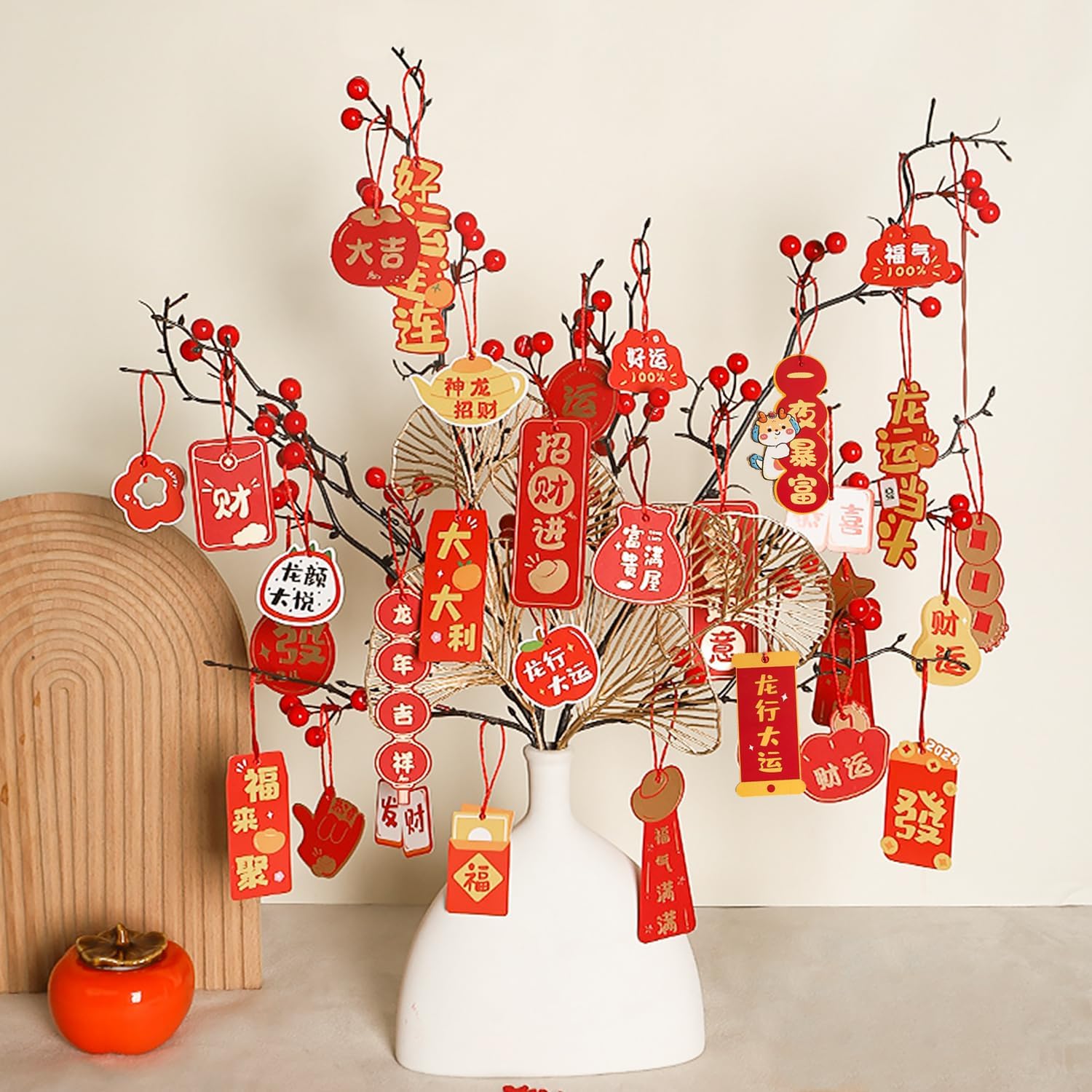 Spring Festival Tree Decoration, 96 PCS - Red Chinese Pendant ...