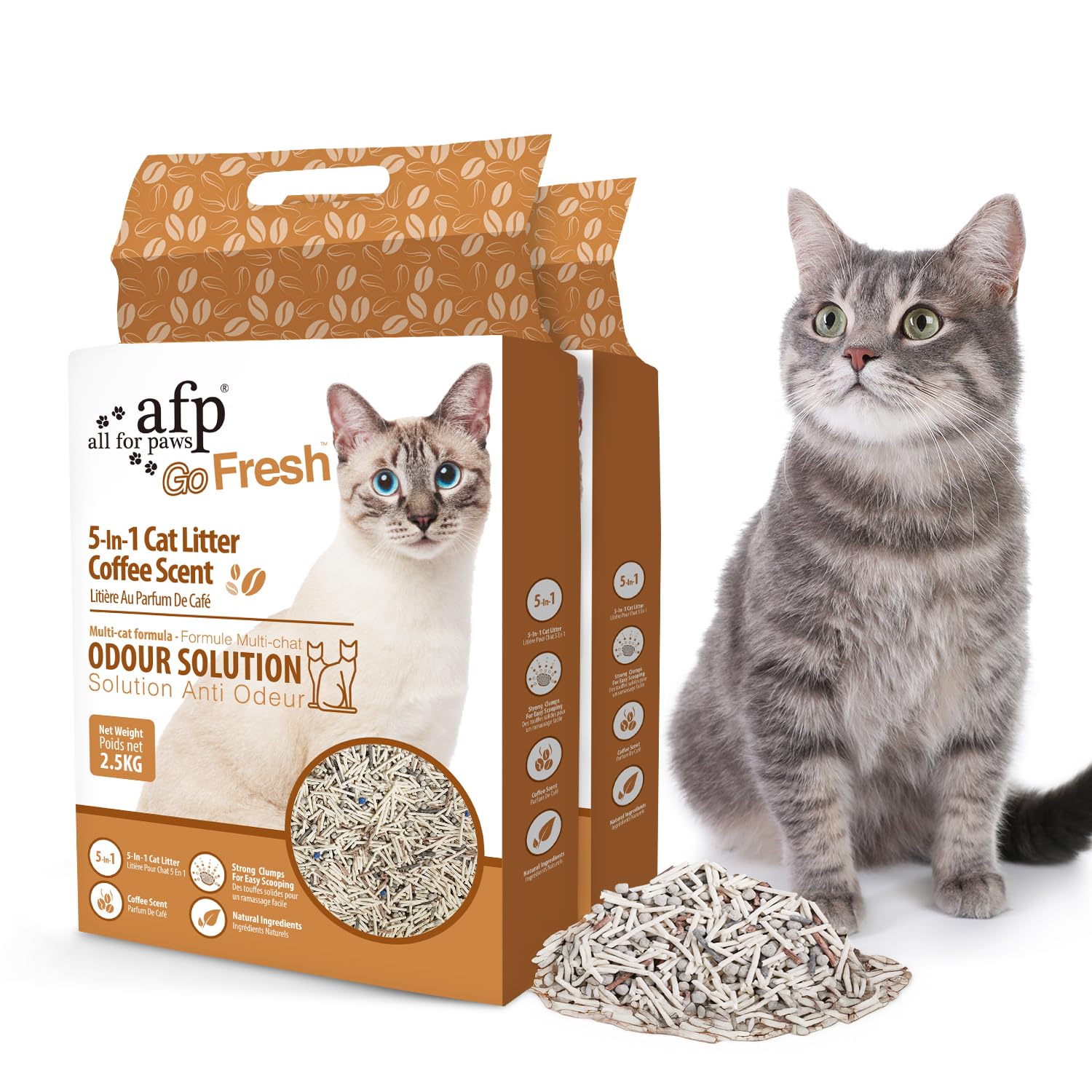 ALL FOR PAWS 5-in-1 Mixed Tofu Cat Litter, 12L (2Pack) Flushable | Rapid Clumping | Low Dust |7/24 Odor Control Nature Pellet Kitty Litter (Coffee Cat Litter Tofu)