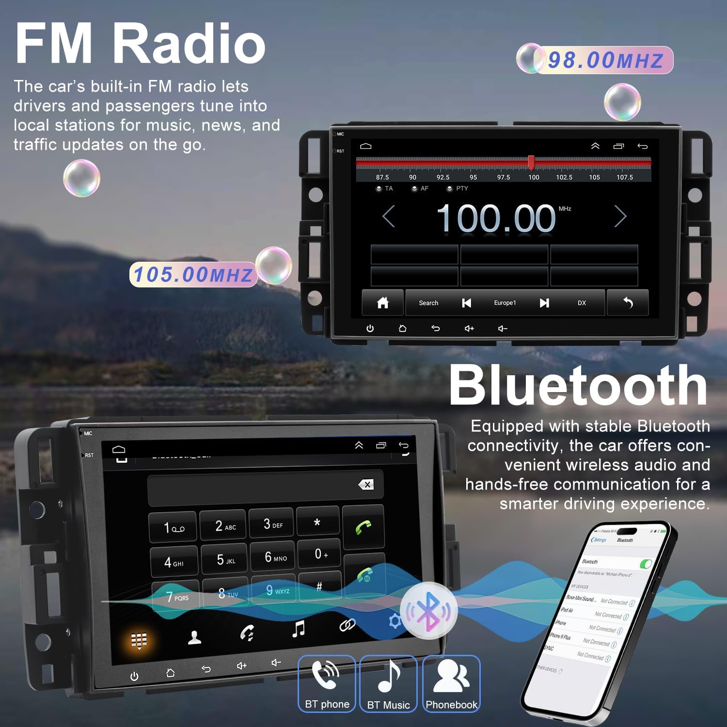 Car Radio for GMC Sierra 1500/2500/3500 2007-2013, Chevrolet Chevy Silverado 1500/2500/3500 2007-2013, Yukon 2007-2014, Impala 2007-2013, 8'' Carplay Touch Screen Android Auto Stereo, GPS FM BT Camera