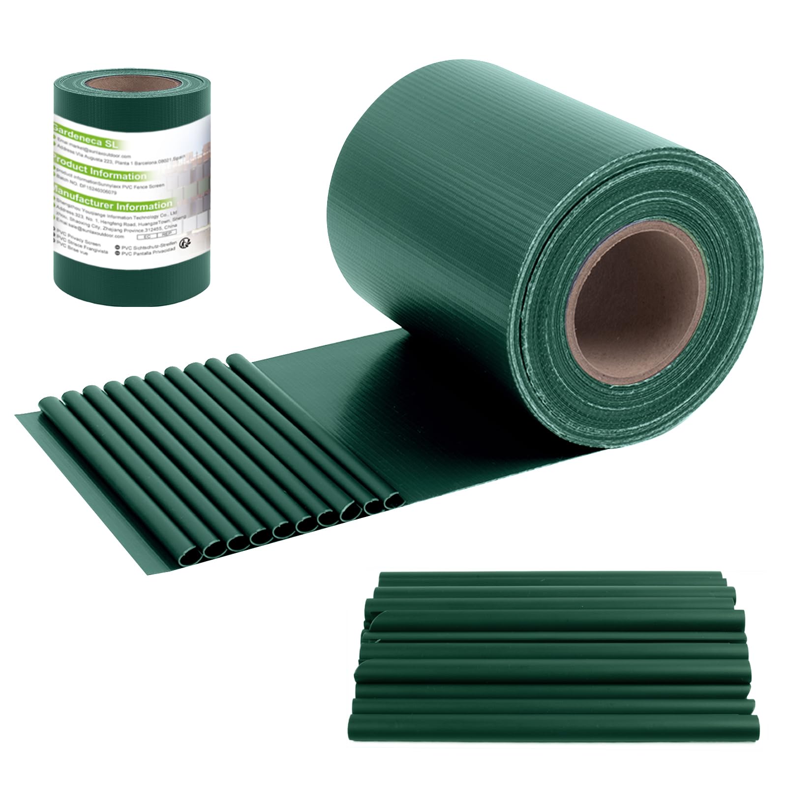 Sunnylaxx 35m x 19cm PVC privacidad Valla Tiras de Malla de Protectora Pantalla para Exterior Jardin, Terraza, 20 Clips de fijación, Verde