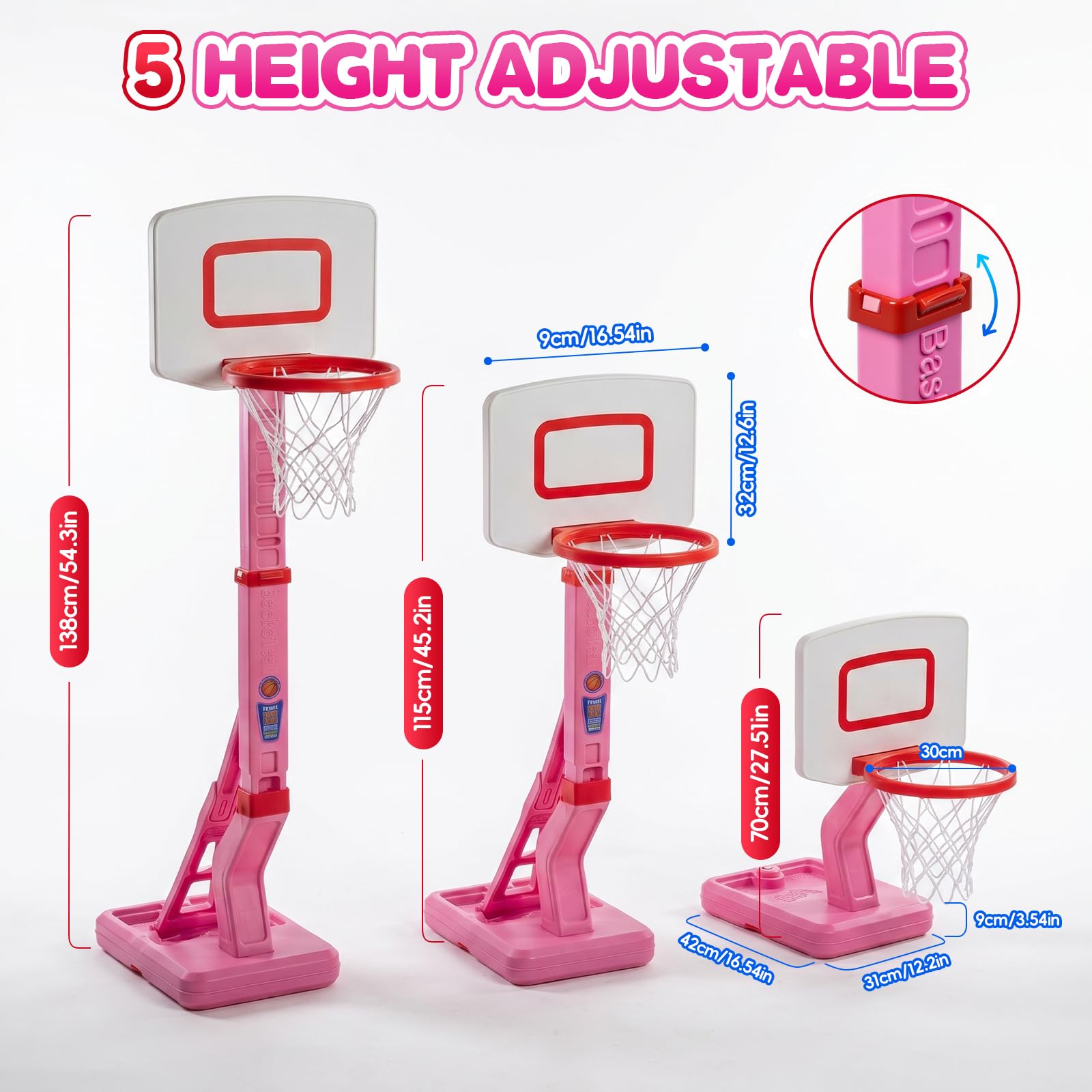 Canestro Basket Bambini, Altezza Regolabile 70-138 CM Con Supporto Mini Canestro Basket Da Camera Per Giochi Per Bambini Dai 3 Agli 8 Anni