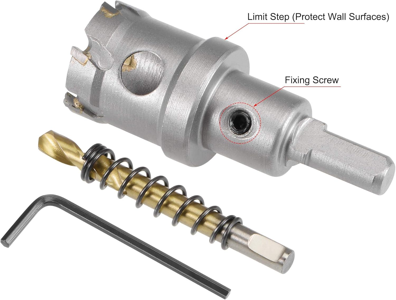sourcing map 30mm Carbide Hole Cutter, Hole Saws for Stainless Steel Sheet Metal Non-slip Triangular Shank Limit Step - Image 4