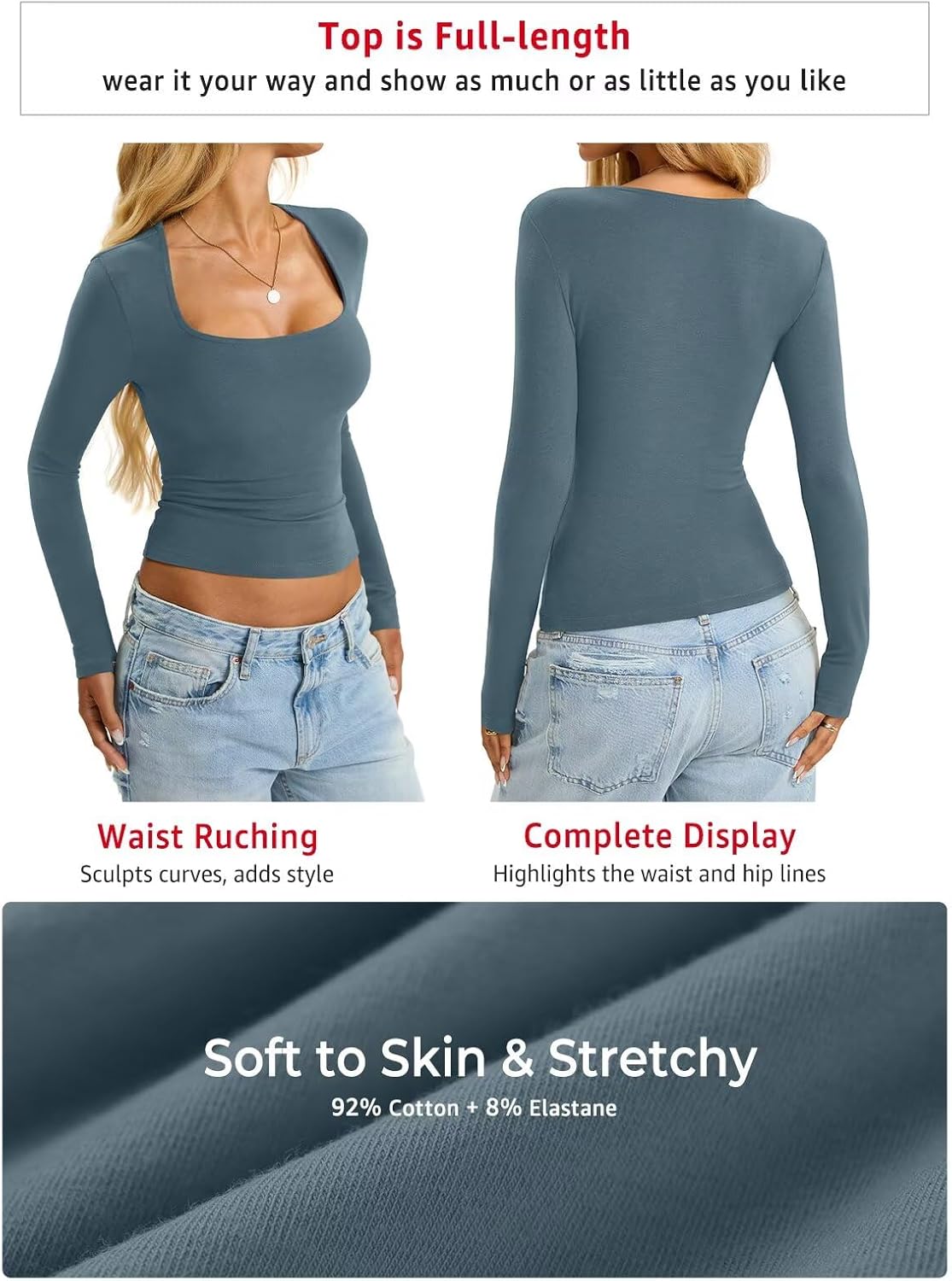 Womens Cotton Tops Long Sleeve T Shirts Square Neck Y2k Tops Slim Fit Going Out Fall Fashion Clothes 2026 - Image 6