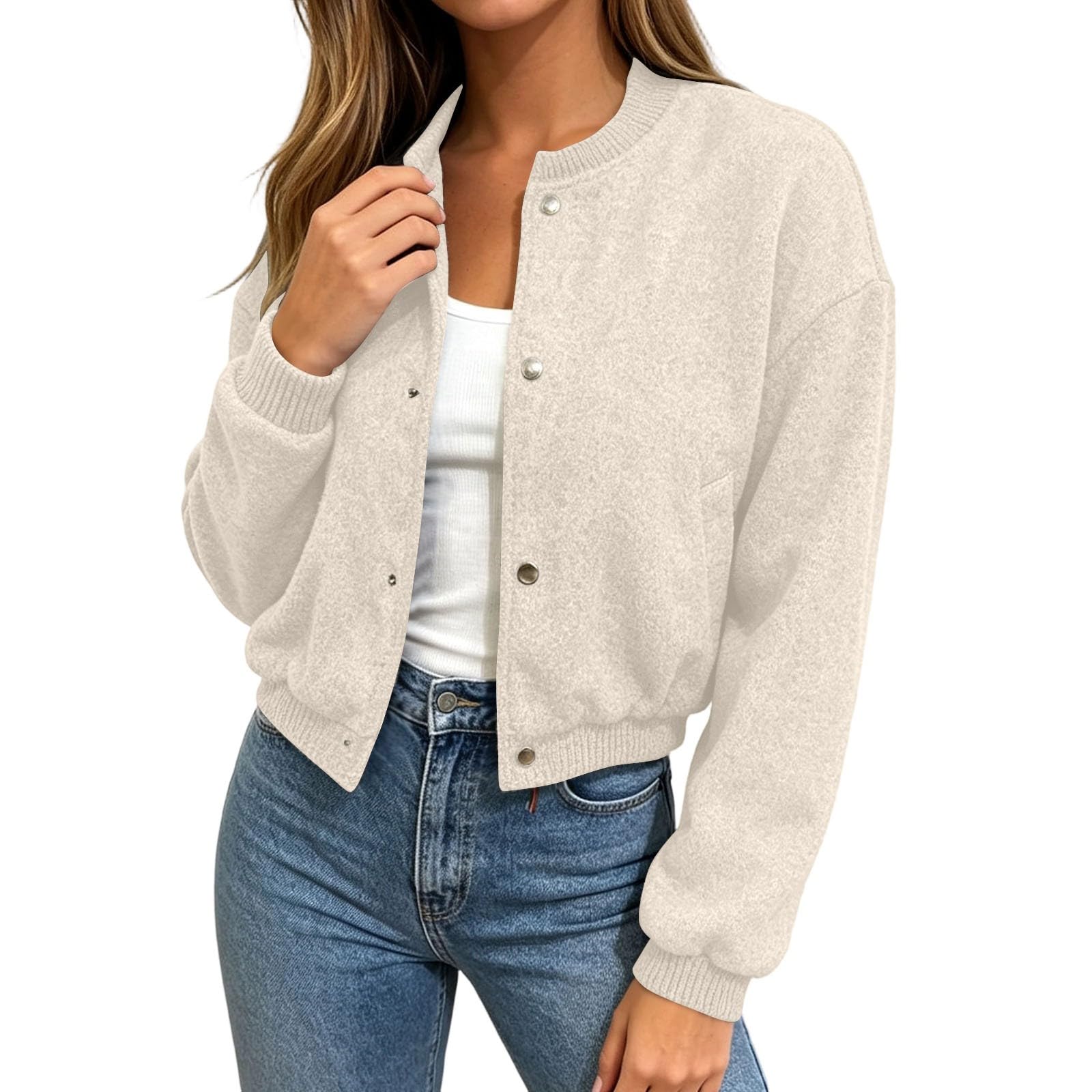 Damen Übergangsjacke Kurze Bomberjacke Casual Zip Up Sweatjacke Blouson Jacke Herbst Winter Outerwear Outdoor Cardigan Pullover Sweatshirt Y2k Sweater Knitted Top
