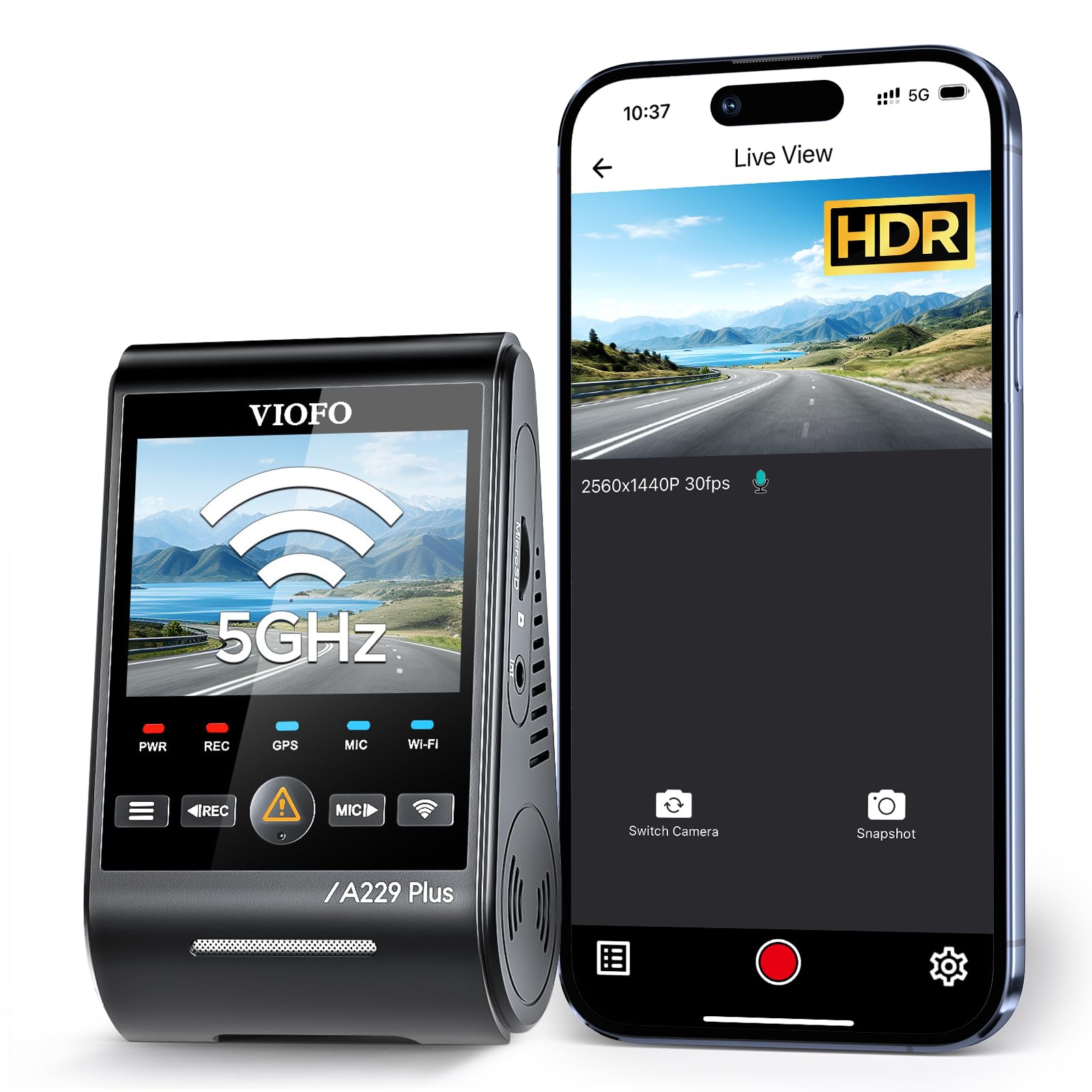 VIOFO A229 Plus 1CH 2K HDR Front Dash Cam with 5MP STARVIS 2 Sensor, Voice Control, 5GHz WiFi, Ultra-Precise GPS, 24H Parking Mode, Support 512GB Max