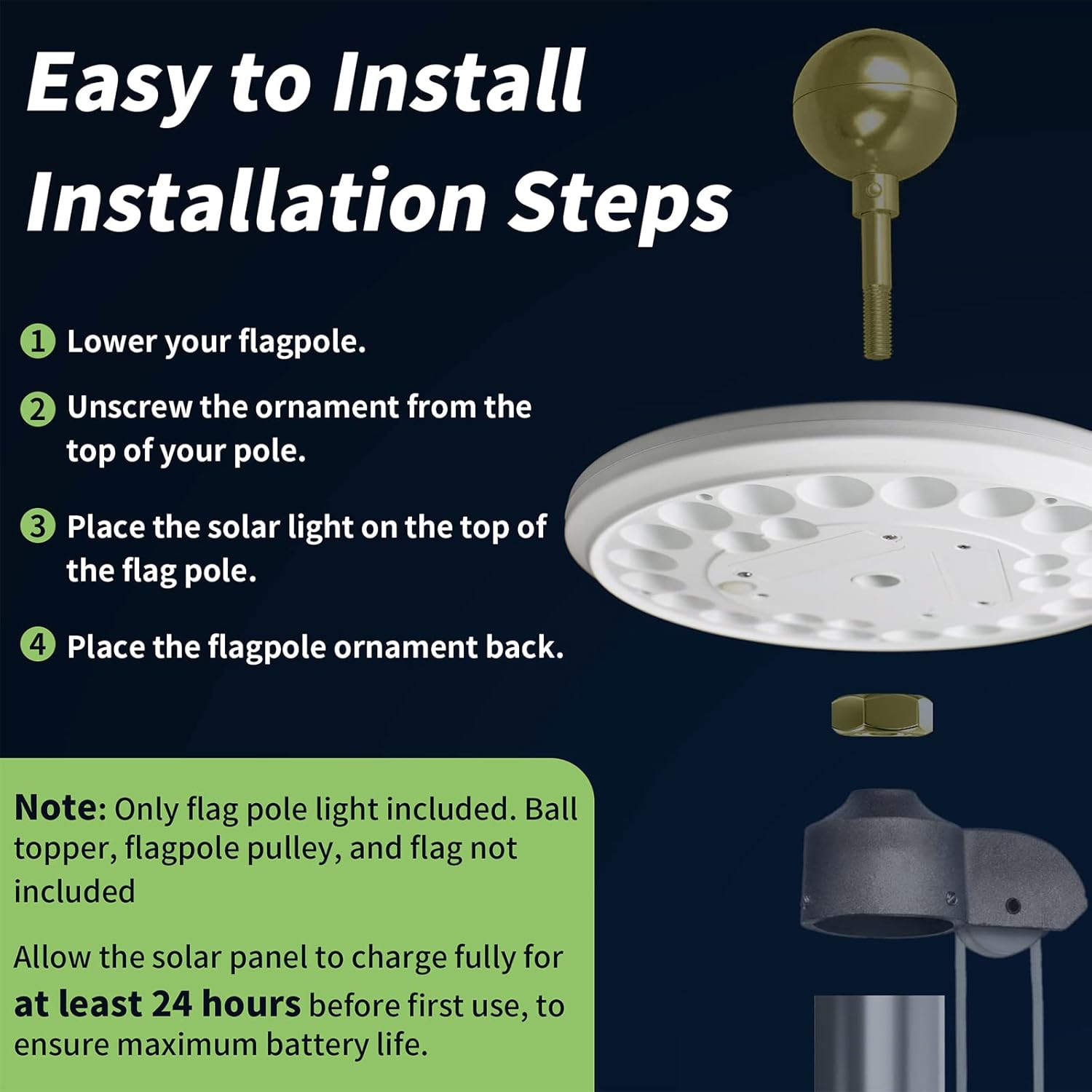 HOOPLE Flag Pole Light Solar Powered - Waterproof, Solar Flag Pole Light for 15 to 25 Ft In-Ground Flag Pole, Super Bright Flag Pole Solar Light from Dusk to Dawn for 12+ Hours, Auto On/Off (26 LED) - Image 6