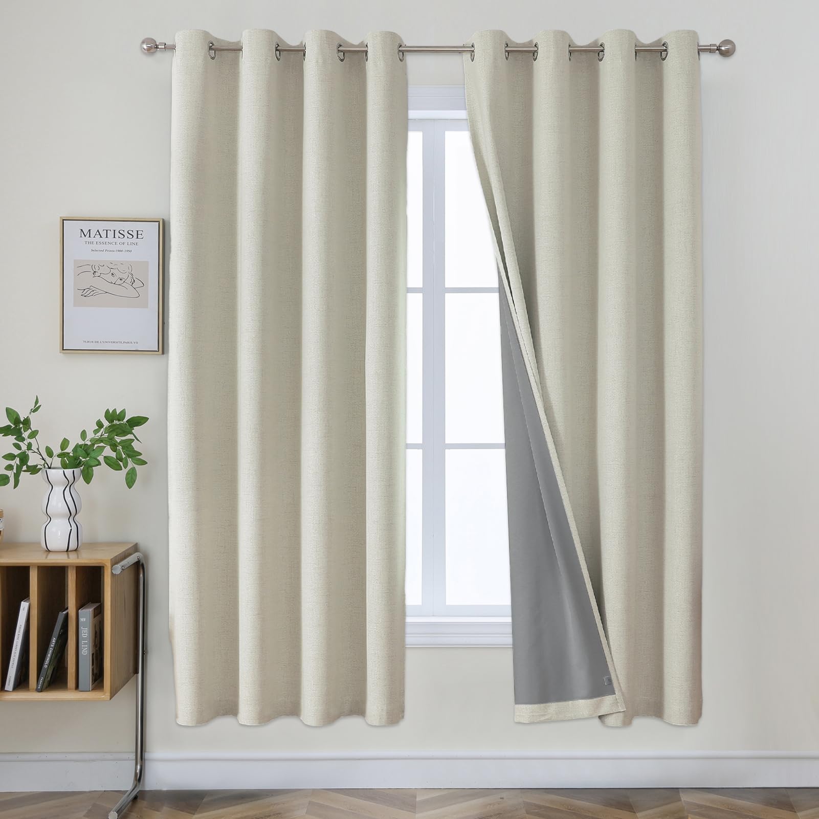 Joydeco Light Beige Blackout Curtains 72 Inches Long, Short Curtains Black Out 2 Panels Sets for Bedroom Living Room, Linen Room Darkening Curtains Texture Drapes for Windows(42x72 inch, Light Beige)