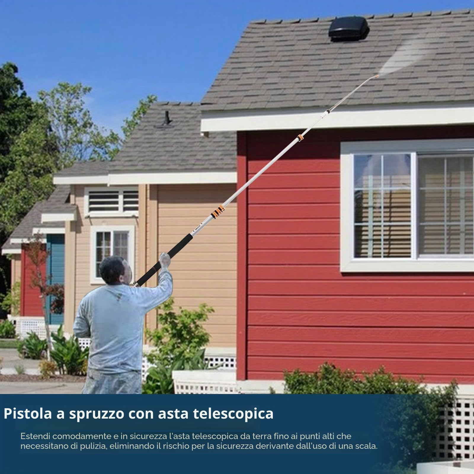 Kit di prolunga telescopico per idropulitrice da 6,1 m, kit con 7 ugelli a spruzzo, testina, pulitore per grondaie, 2 adattatori per tubi e cintura di supporto