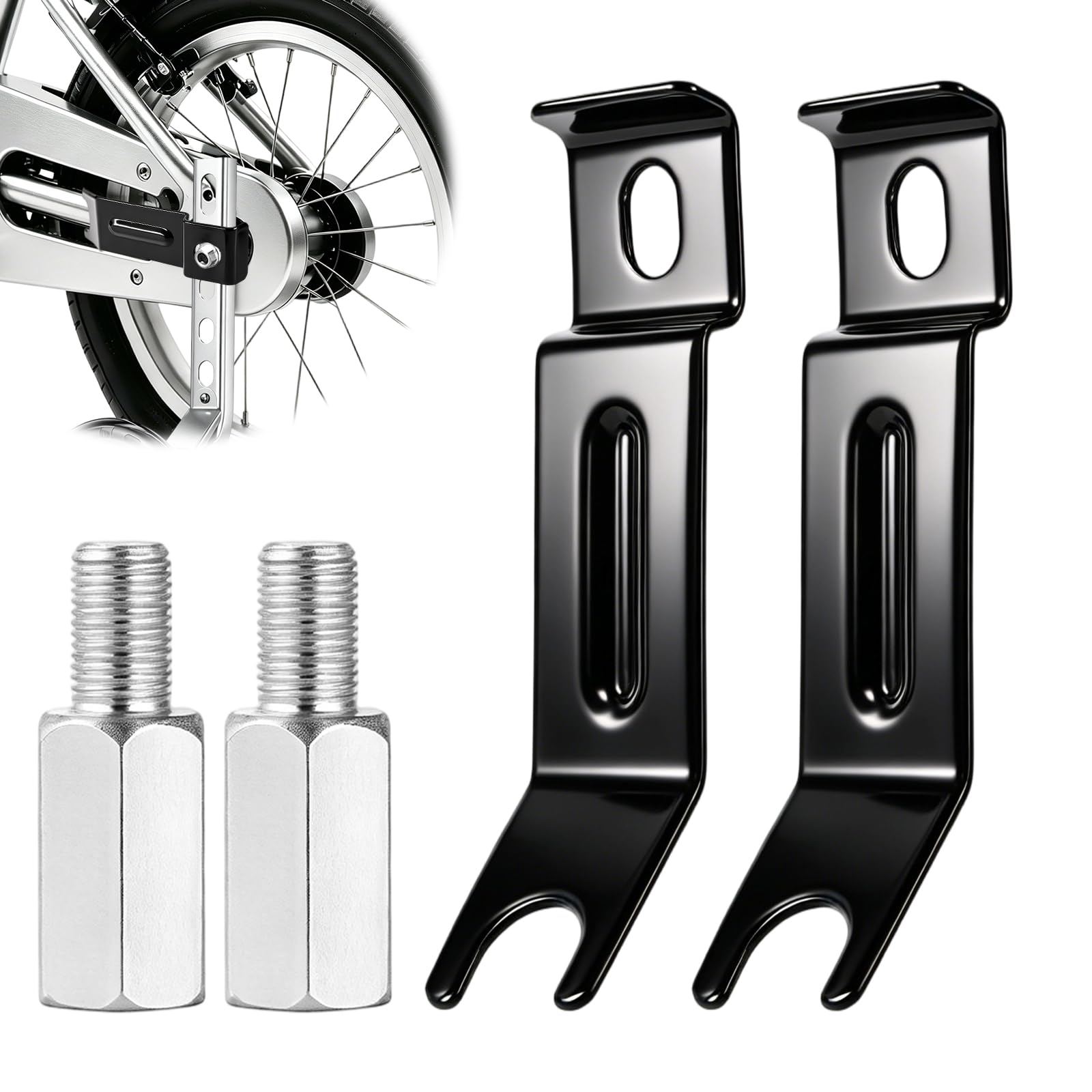 Photo 1 of 2pcs Axle Extenders & 2pcs Stabiliser Extension Bolts for Bicycle Training Wheels, Kids Bike Axle Extender for 12" 16" 18" 20" 22" 24" Wheel Bikes (Black)