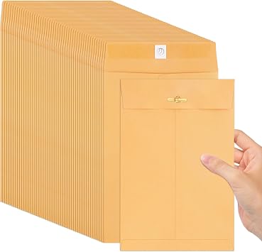 50 Pcs 5 x 7.5 Inch Small Manila Clasp Envelopes, 28 lb Kraft Paper Yellow Envelopes with Metal Clasp and Gummed Seal for Mailing, Office, School, and Home Use