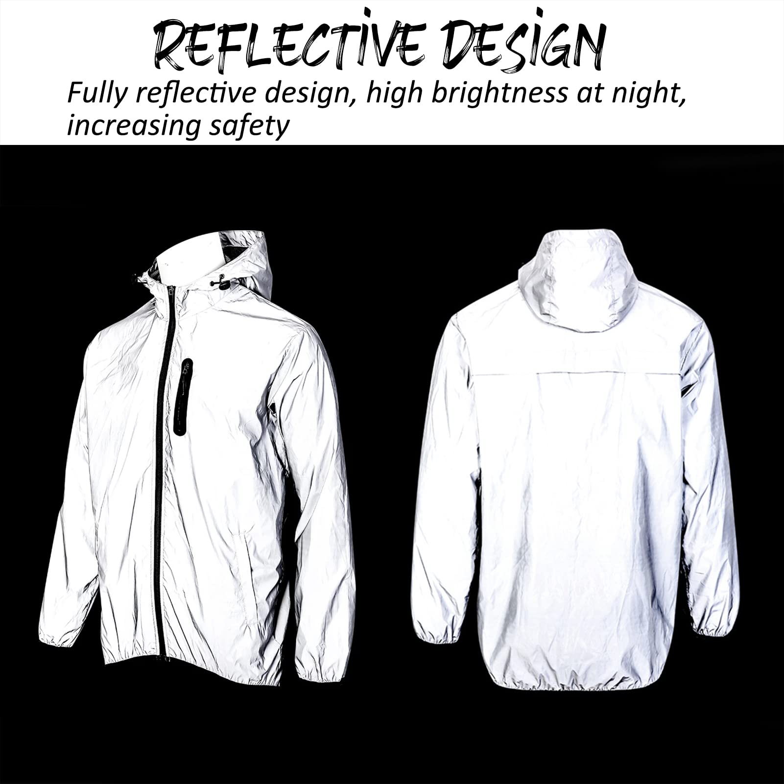 Chaqueta Reflectante con Capucha y Cortavientos Impermeable para Hombres Mujeres Ciclismo Senderismo Correr Hip Hop Chaqueta de Seguridad