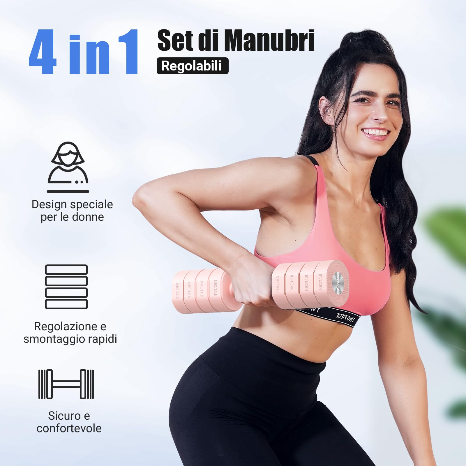 Merach Manubri Regolabili,Set di 2 Manubri Palestra Casa, Pesi Palestra Casa 4 in 1, 1-4KG Manubri Palestra Regolabili, Dumbbells per Allenamento della Forza, Fitness per Uomini/Donne