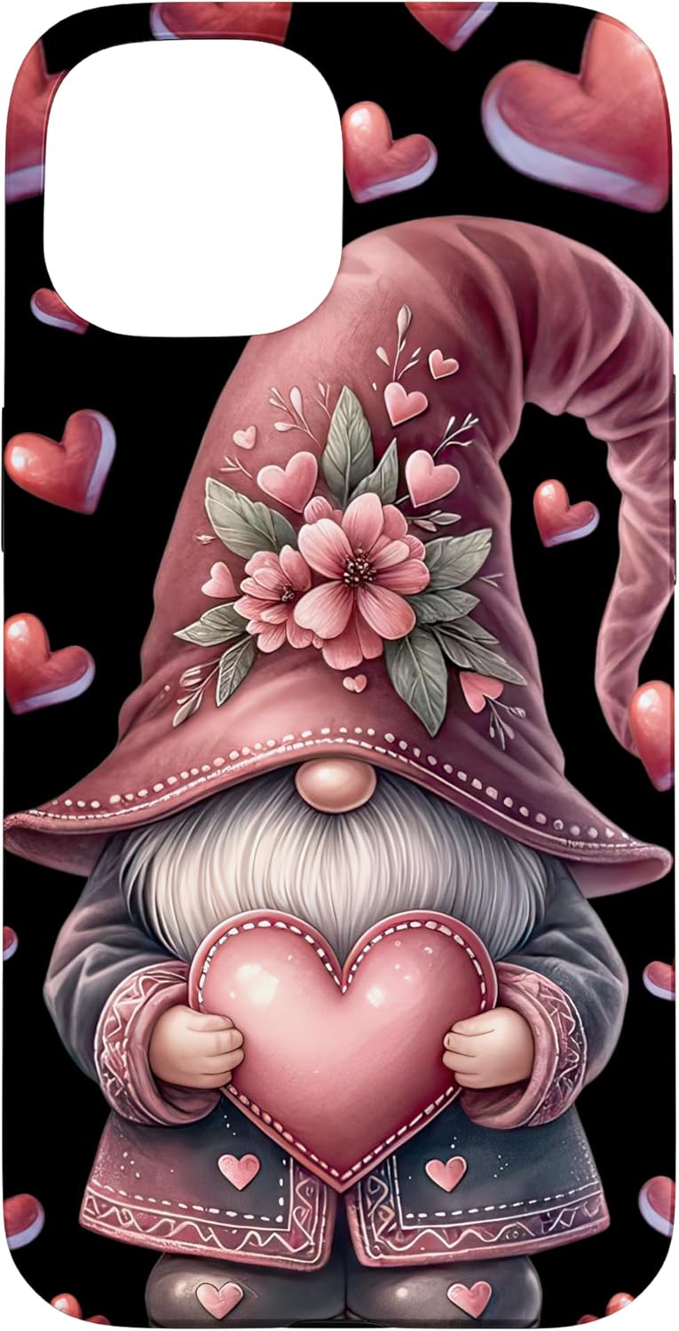 Cute Heart Pattern For Women Retro Valentines Love Gnome Case for iPhone 14 Pro Max