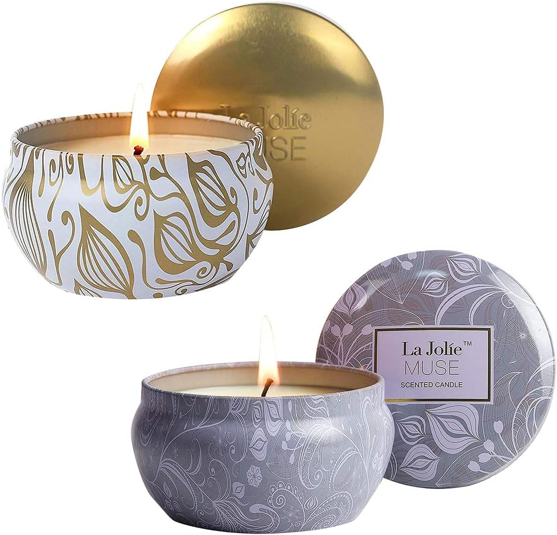 LA JOLIE MUSE Scented Candles Gift Set 2, Vanilla Coconut Candle, Blue Lotus Candle, Aromatherapy Candles, Stress Relief Candles for Bath Spa, Candle Gift for Women