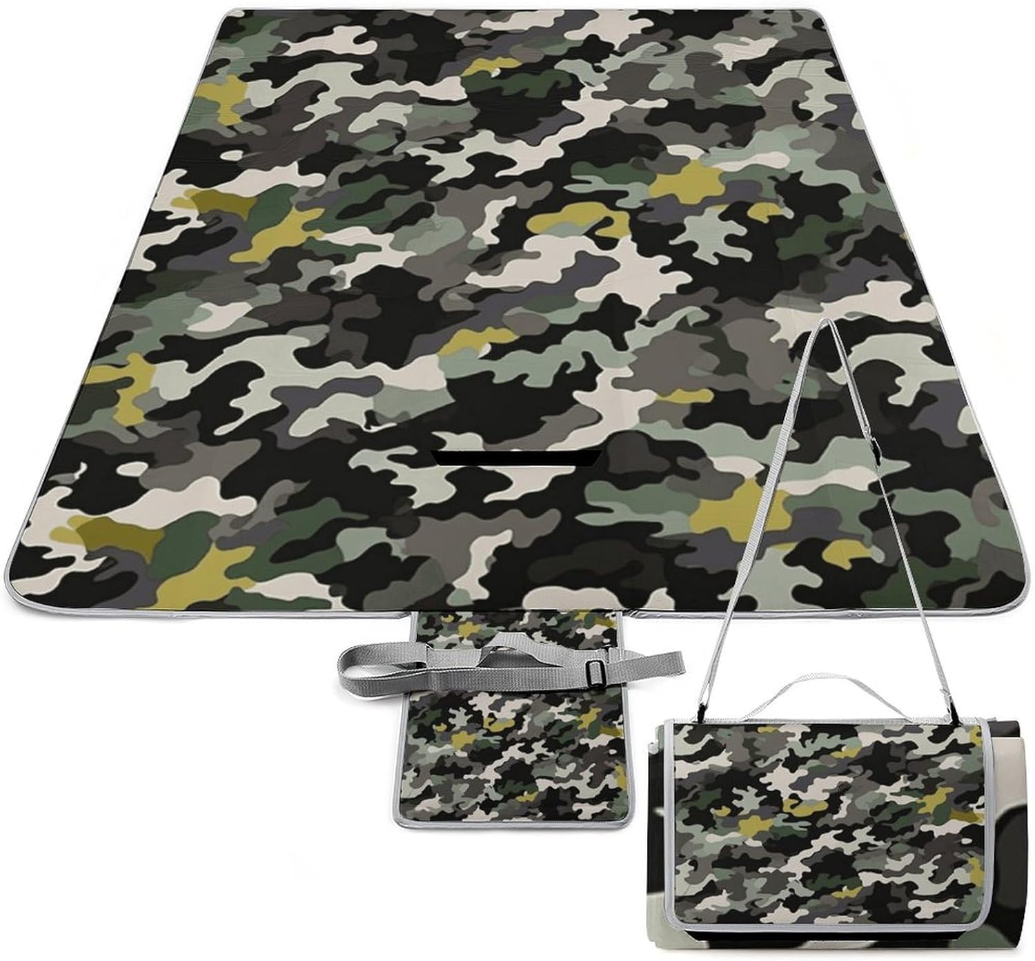 Abstract Camouflage Waterproof Picnic Blanket 58.3''x58.3'',Portable and Foldable Picnic Mat with Handle,Outdoor Blankets for Lawn Park Beach Travel