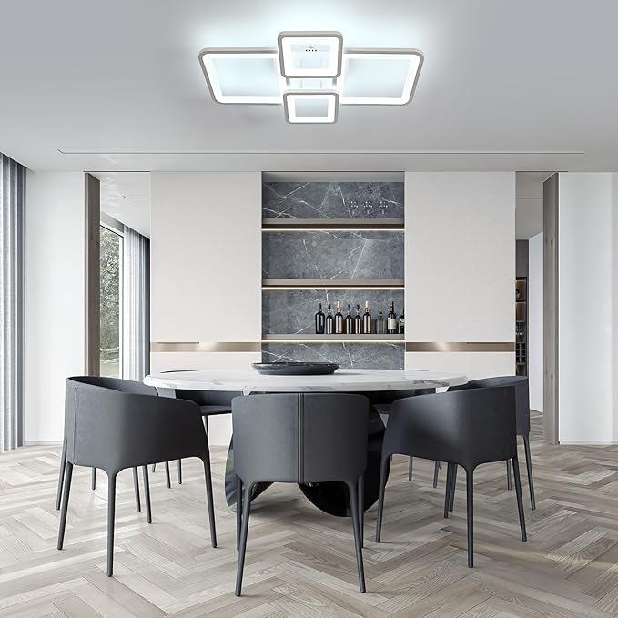 DELIPOP DELIPOP LED Plafondlamp, 56W 6300LM Modern Vierkant Ontwerp Plafondlamp, Witte Acryl Slaapkamer Kroonluchter voor Woonkamer Eetkamer, 6500K Koel Wit Licht photo 2