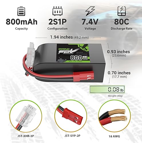 Miniatura 2 de OVONIC Batería Lipo de 7.4V 80C 800mAh 2S con enchufe JST