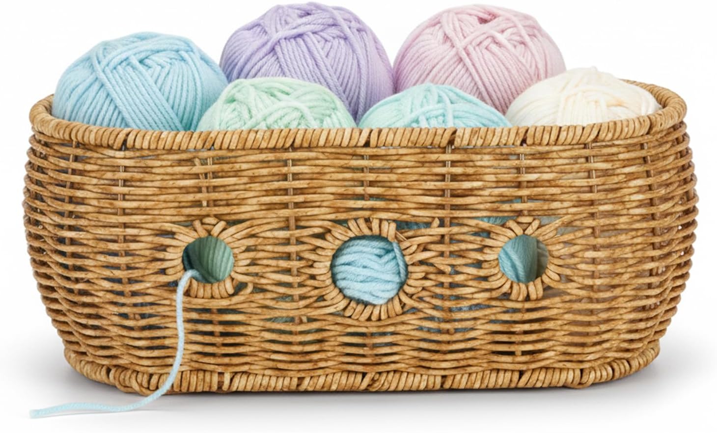 Mowhut Yarn Bowl, Yarn Holder for Crocheting, Imitation Rattan Weave Crochet Basket, Crochet Gifts for Crocheters, Sewing Storage Ogranizers, Knitting Accessories, Perforated Anti Tangle, Oval