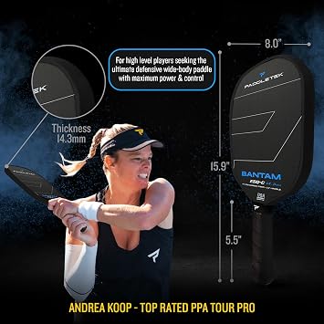 Paddletek Bantam ESQ-C 14.3mm Pickleball Paddle with Polymer Honeycomb Core - Unidirectional RAW Carbon Fiber Pickleball Paddle Torsional Weighting & Performance Grip - USAPA Approved - 5.5 Handle