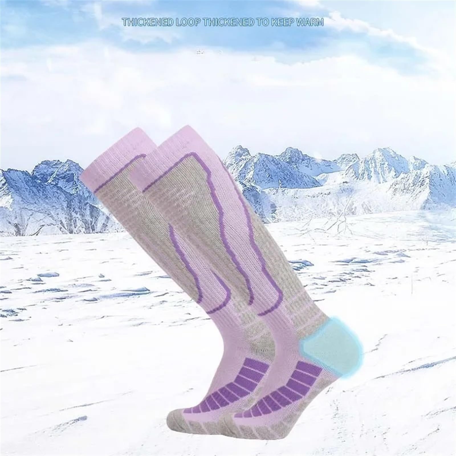 Chaussette Ski Chaussettes de Ski Chaudes en Patchwork d'hiver, Respirantes, à séchage Rapide, for l'extérieur, antidérapantes, Absorbant la Transpiration, Femmes