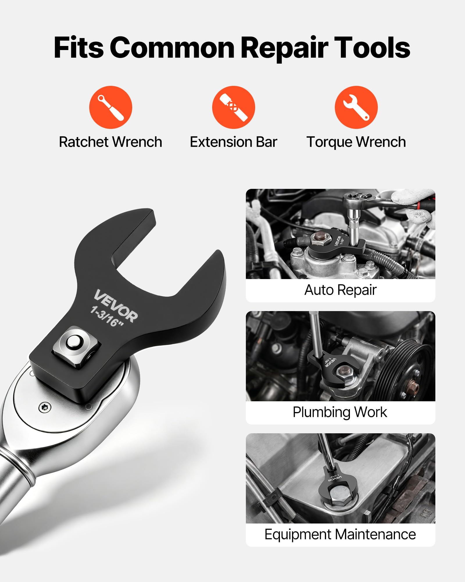VEVOR Set Chiavi per Dadi Svasati per Auto, Chiavi a Forcella Aperta Attacco 1/2", 14 Pezzi SAE da 1-1/16" a 2", Acciaio Lega 40Cr, con Doppia Marcatura Dimensioni e Vassoio, per Furgoni Autoveicoli