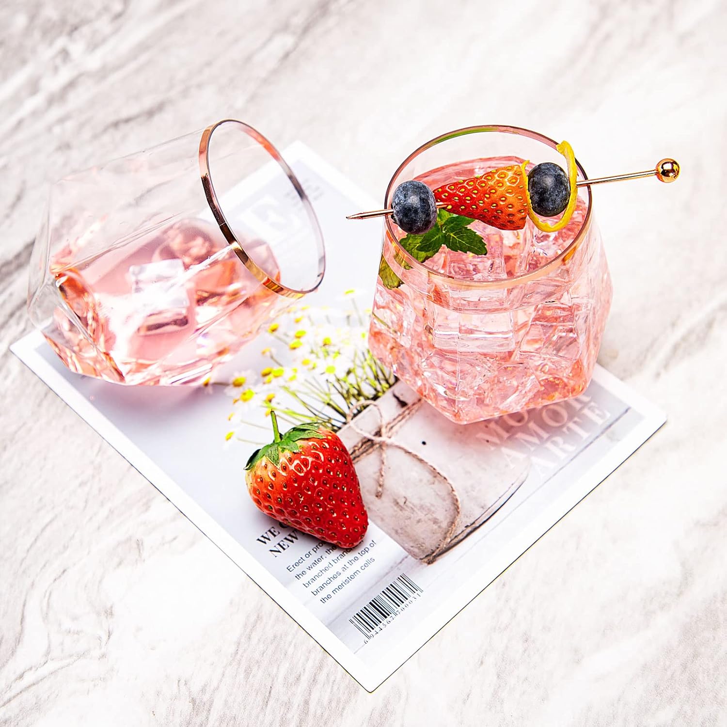 LUODA Rose Gold Diamond Shaped Plastic Stemless Wine