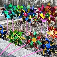 MTOMDY 200 Pack Rainbow Plastic Pinwheels Wind Spinners for Kids - Outdoor Garden Yard Decor, Party Favors, Multi-Color Windmills 6" Blades