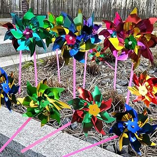 MTOMDY 200 Pack Rainbow Plastic Pinwheels Wind Spinners for Kids - Outdoor Garden Yard Decor, Party Favors, Multi-Color Windmills 6" Blades