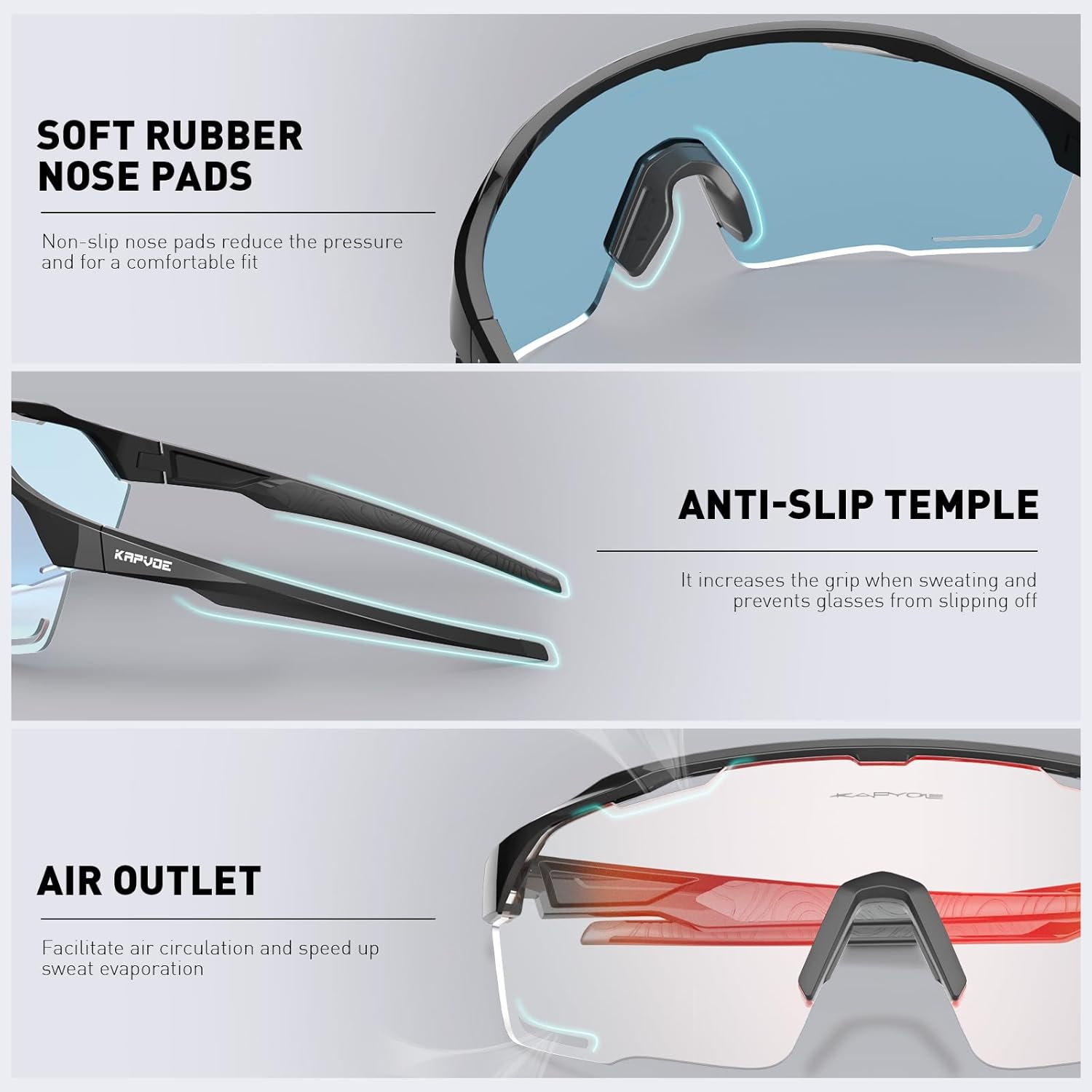 KAPVOE Photochromic Cycling Glasses Men Women Clear Mountain Bike Sunglasses Sports Sunglasses MTB Biking Baseball K91