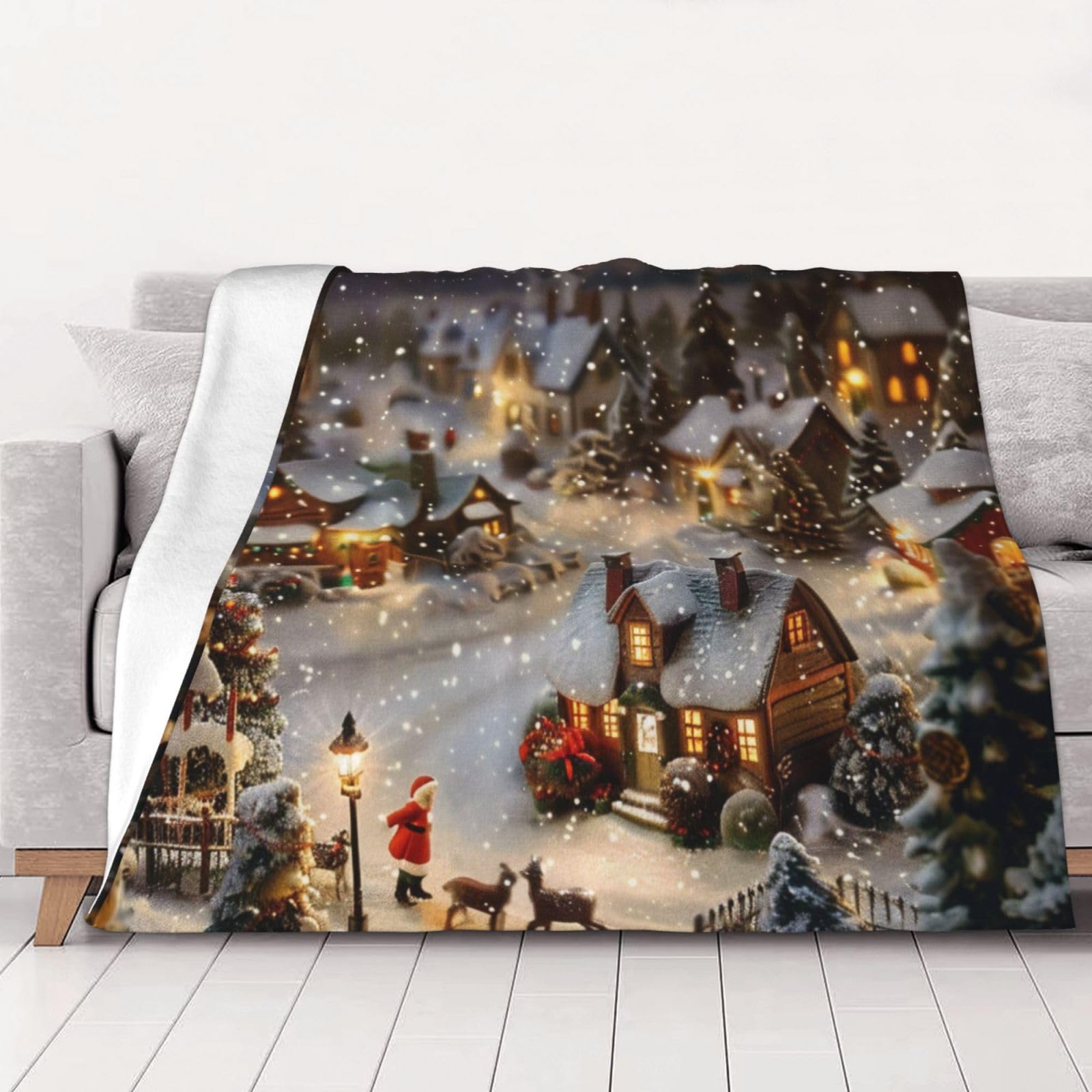 Couverture village de Noël flanelle anti-froid grand plaid lit et canapé