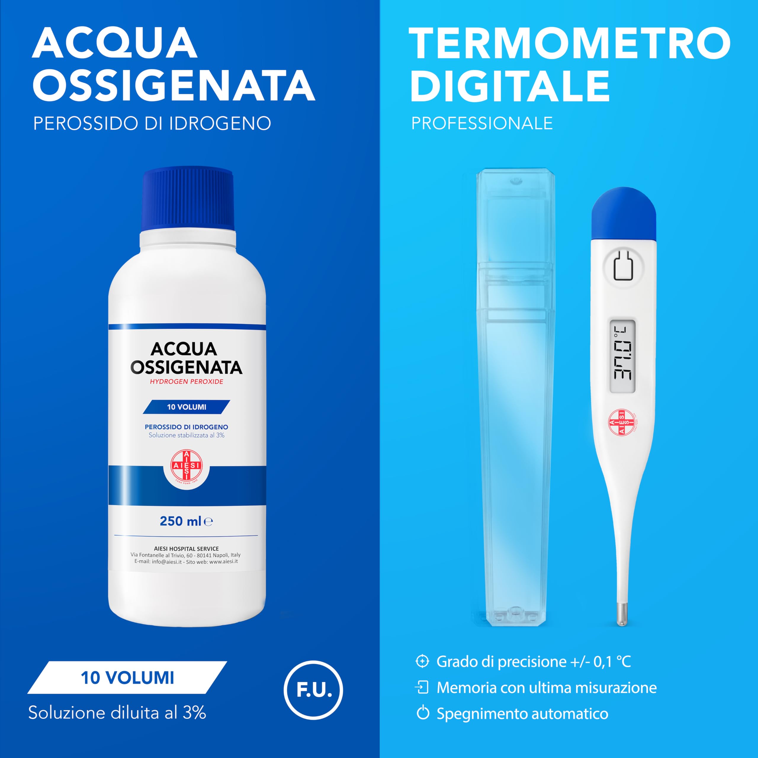 AIESI® Kit di Pronto Soccorso professionale con TERMOMETRO e DISINFETTANTE per auto casa viaggio barca moto trekking EASY AID KIT, Borsa di emergenza completa per medicazione, Made in Italy