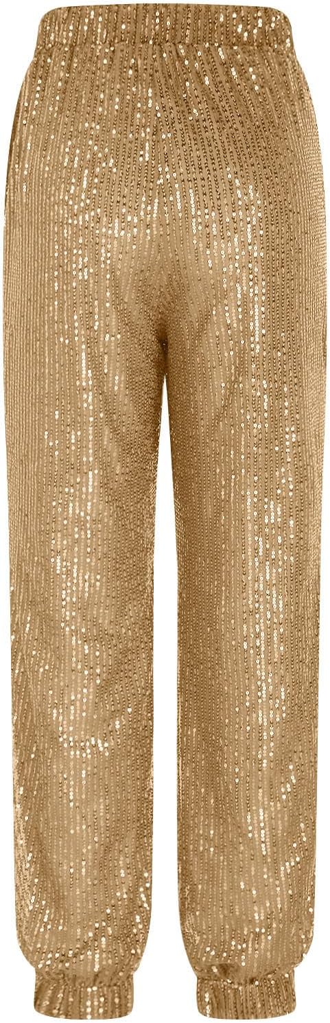 Sequin Joggers for Women Elastic High Waisted Sparkly Pants Holiday Party Glitter Trousers Disco Dance Clothes 2025 - Image 5