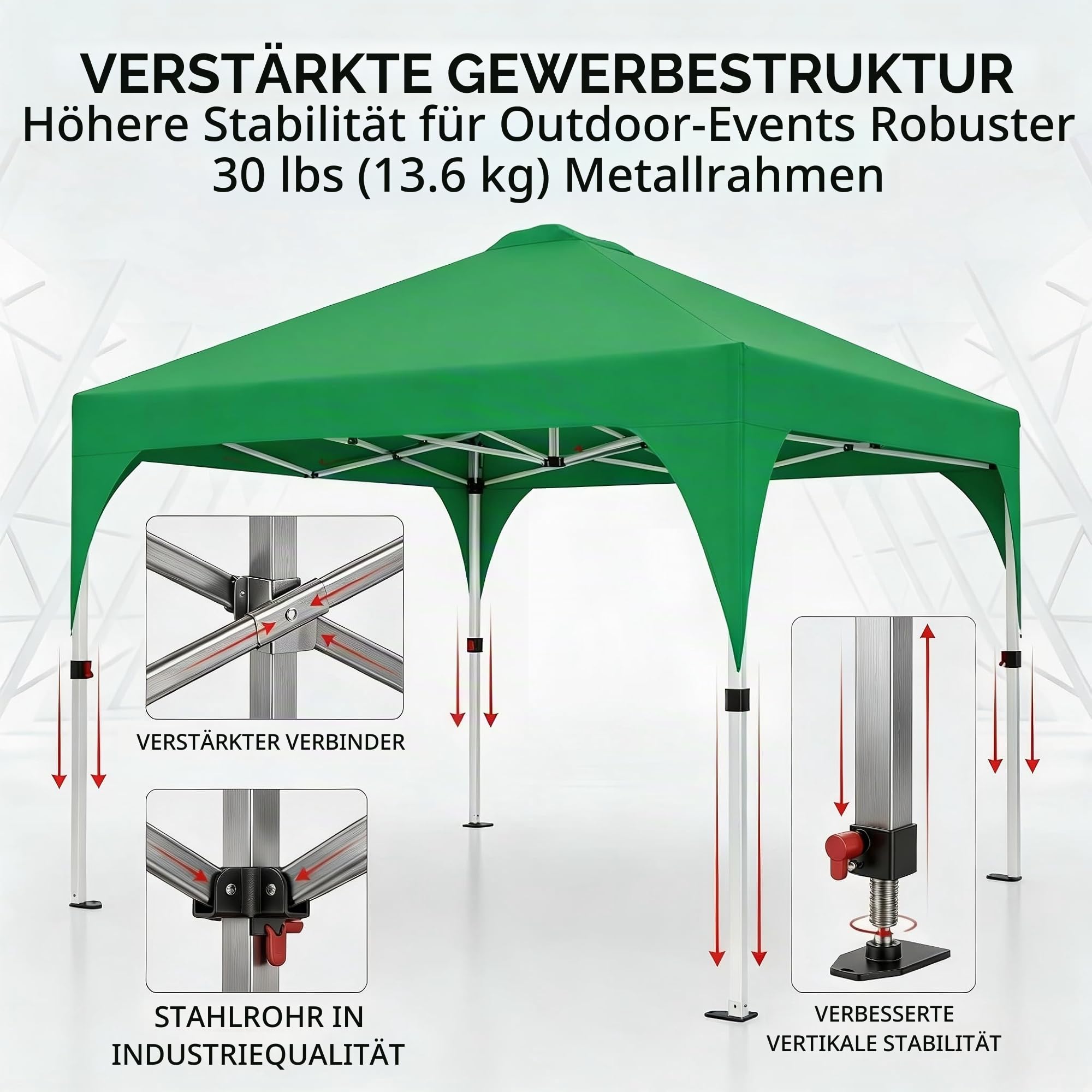 GarveeHome Pop Up Pavillon 3x3m, Wasserdicht Stabil Faltpavillon, Oxford Stoff 150D UV Schutz 50+ Partyzelt für Camping Party, Extremes Wetter Stufenlos Höheverstellbar 260 bis 280cm, Grün