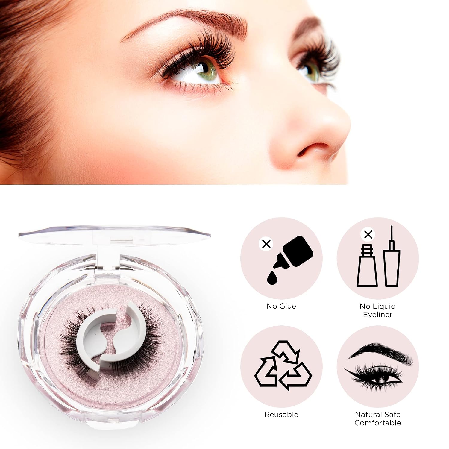 Reusable Self Adhesive Eyelashes, 4PCs Reusable Adhesive Eyelashes, False Lashes Natural Look, Self Adhesive Eyelashes Reusable Self Sticking (2-Pairs)