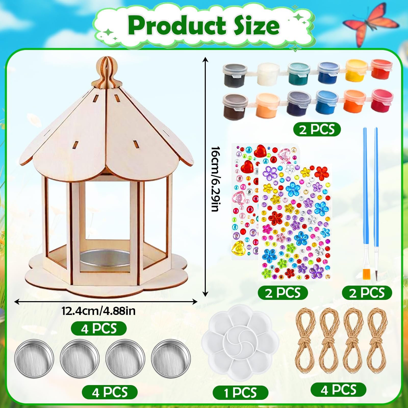 PIWOSGOL Zestaw do zbudowania domeczków dla ptaków dla dzieci, 4 sztuki zestaw do majsterkowania z drewna, DIY karmnik dla ptaków do malowania, karmnik dla ptaków, rzemiosło artystyczne, zabawka