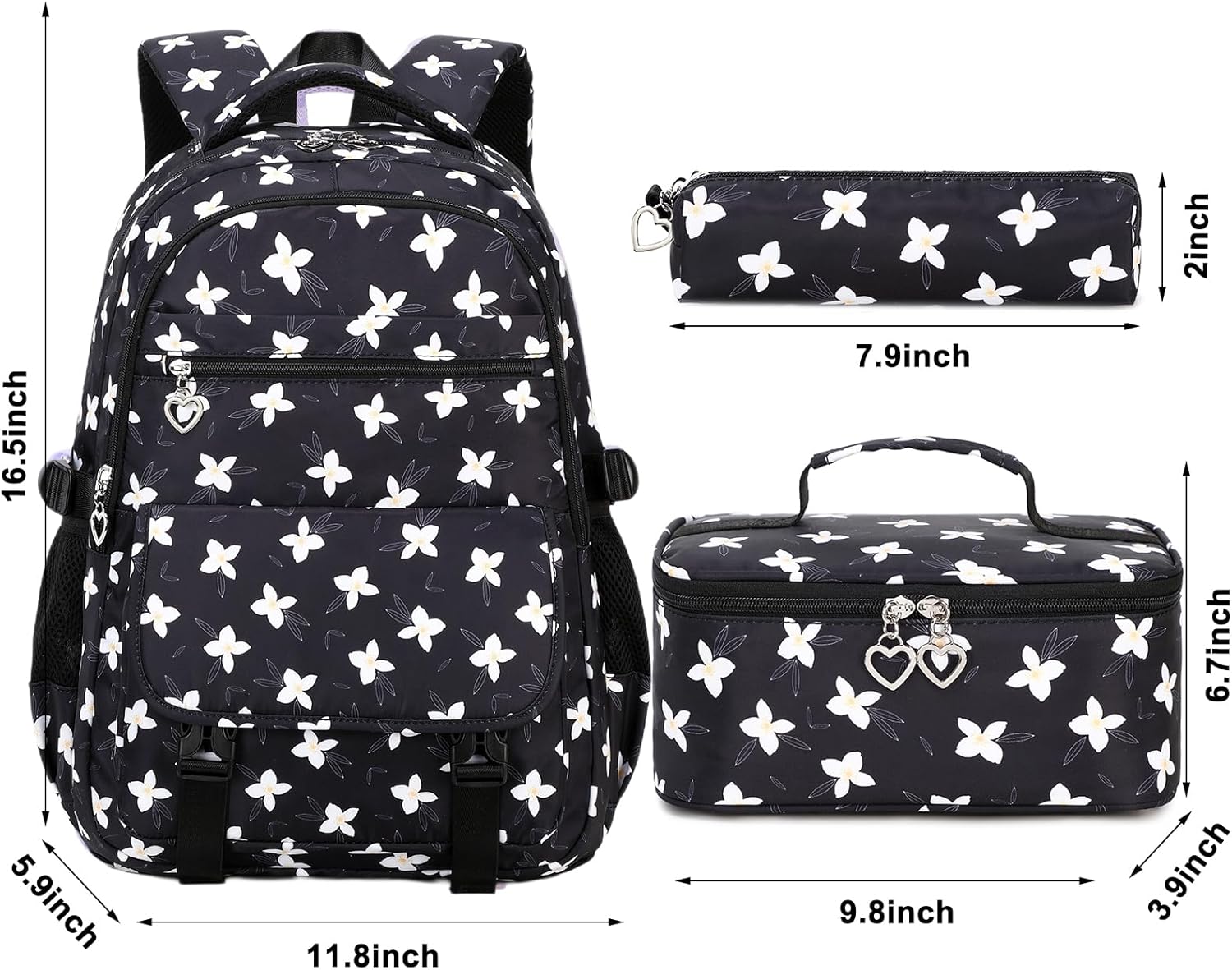 Joyfulife Girls Backpack with Lunch Box (Black), Large - Image 8