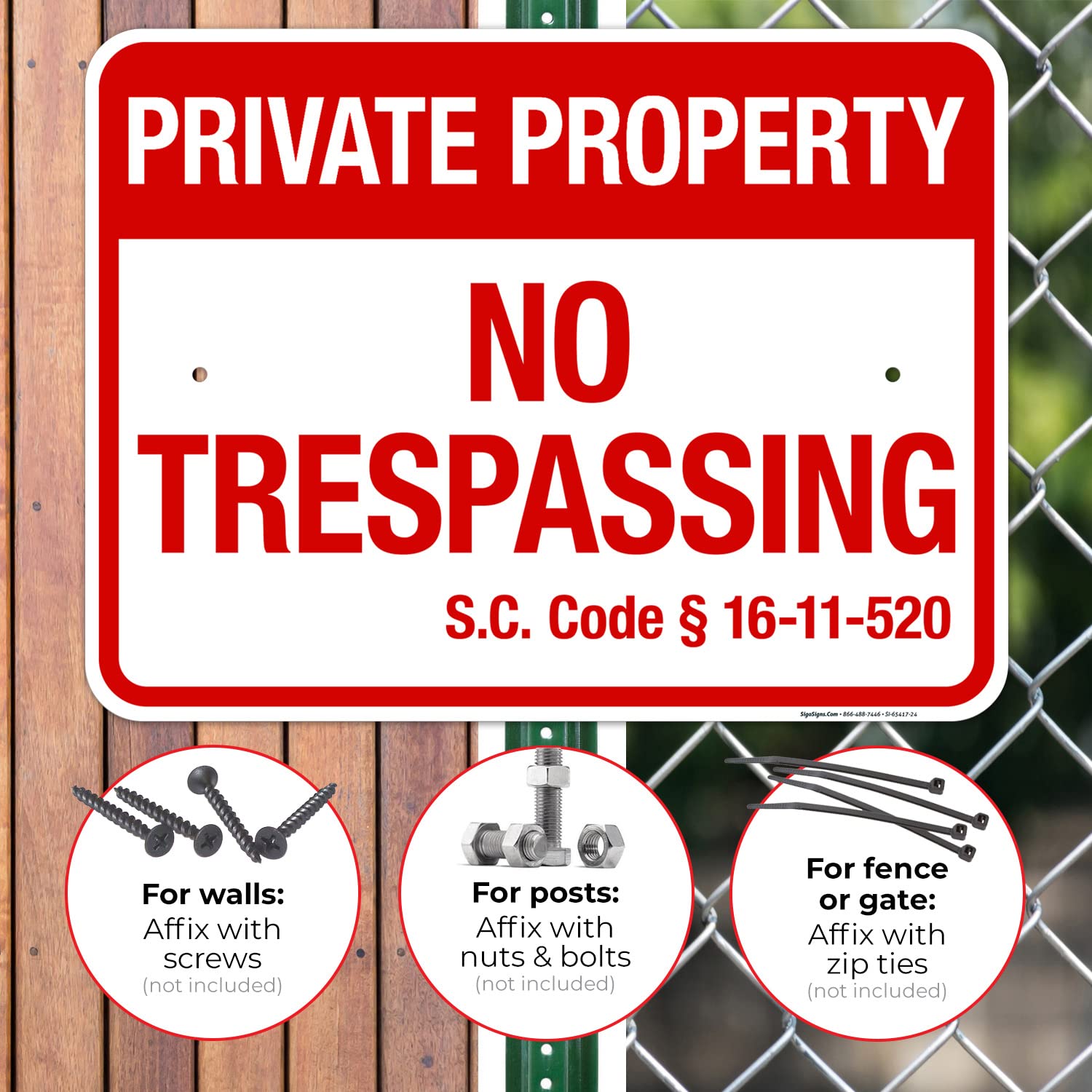 South Carolina No Trespassing Private Property Sign, 18x24 Inches, Rust Free .063 Aluminum, Fade Resistant, Made in USA