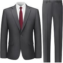Cooper & Nelson Mens Suit 2 Piece Set, One Button Slim Fit Tuxedo with Jacket Pants Tie for Wedding, Business, Prom