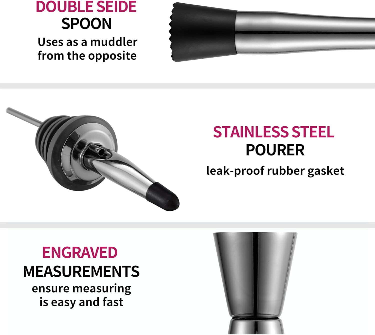 KITESSENSU Cocktail Shaker Set Bartender Kit with Stand | Bar Kit Drink Mixer Set for Drink Mixing - Bar Tools: Martini Shaker, Jigger, Strainer, Mixer Spoon, Muddler, Liquor Pourers, More | Black