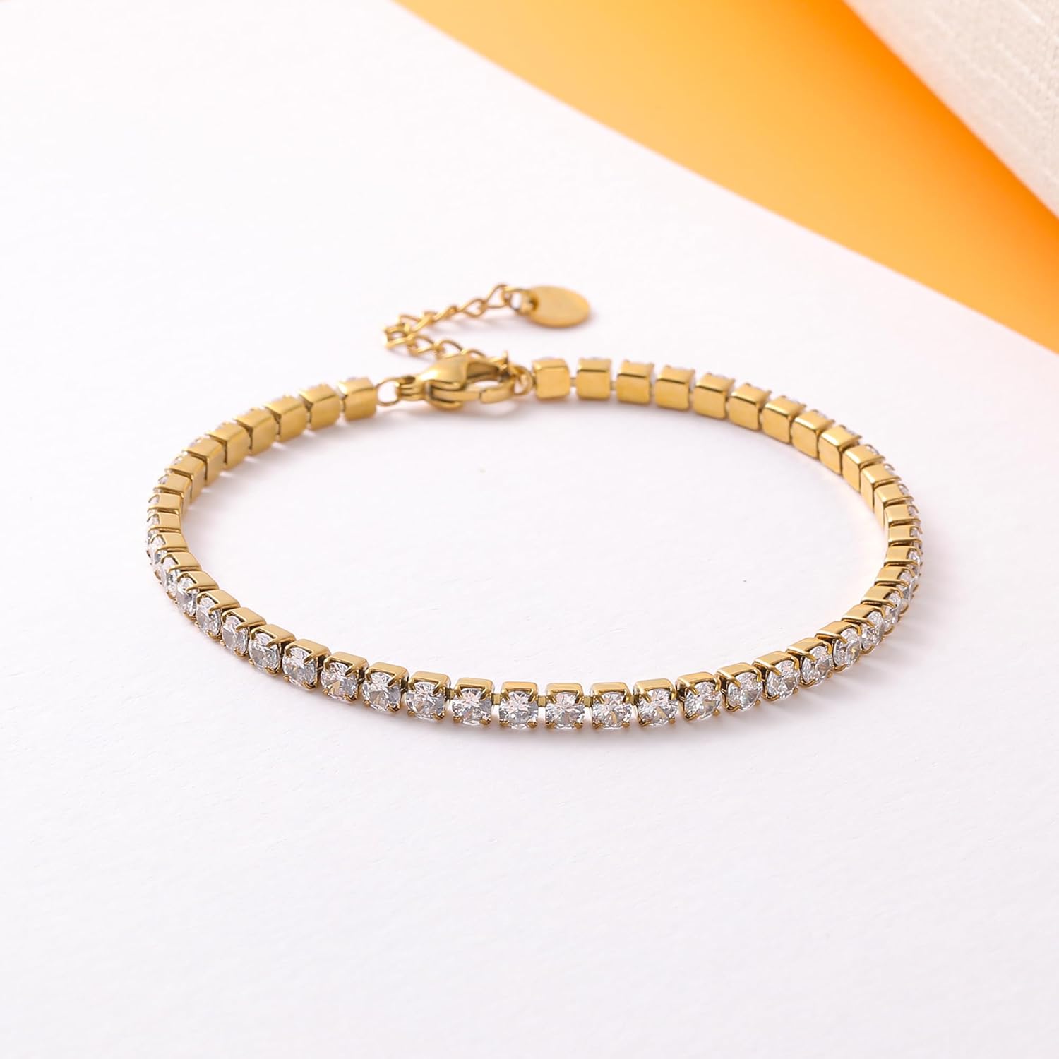 Wellike Gold Tennis Bracelets For Women 18k Gold Plated Non Tarnish 5A Cubic Zirconia Diamond Crystal Adjustable Charm Bangles Dainty Wedding Prom Trendy Stainless Steel Bracelet Jewelry - Image 5