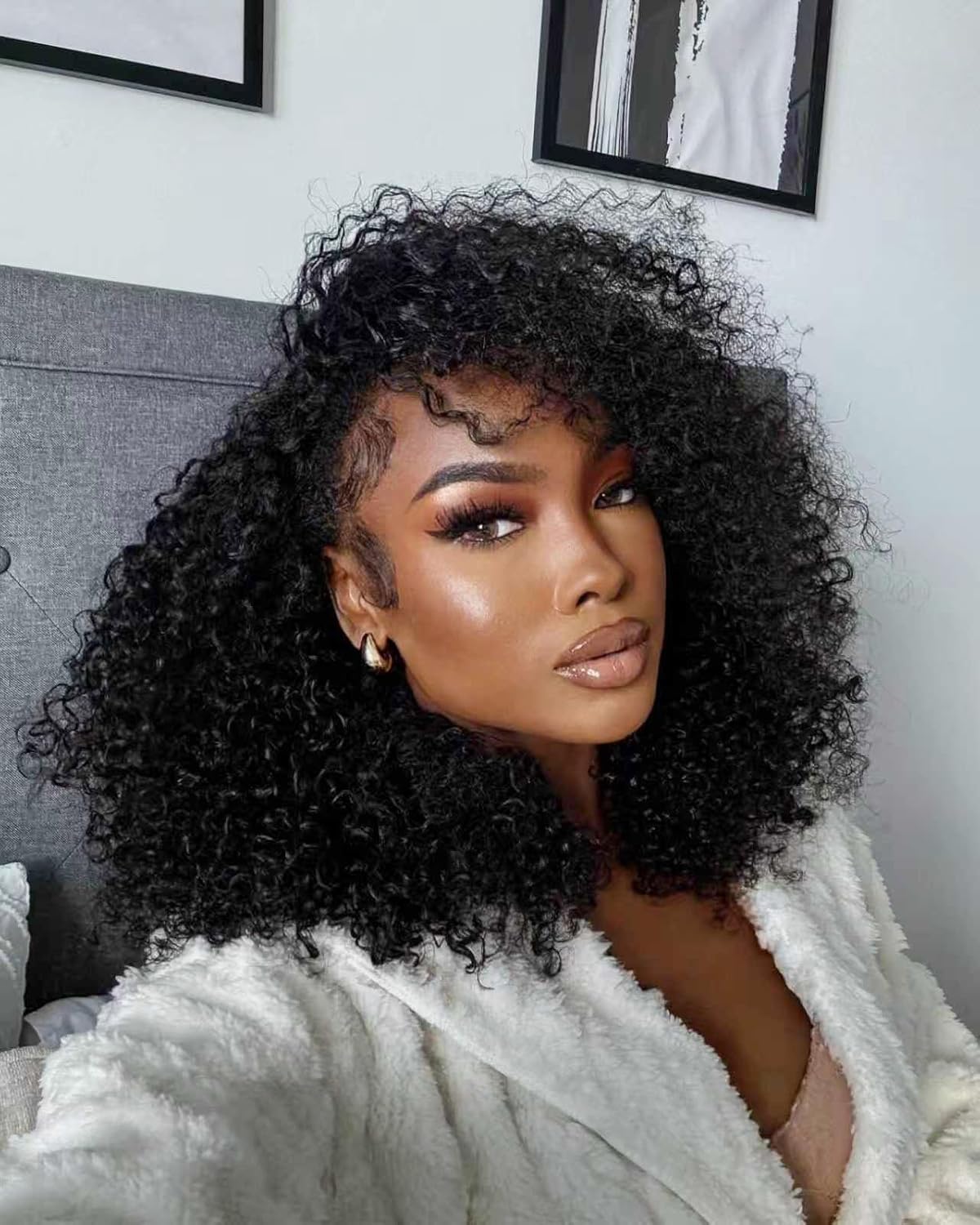 Kinky Curly Half Wig Human Hair Wear Go Glueless Wigs 16 Inch Curly 3 In 1 Half Wigs for Black Women Drawstring Seamless Flip Headband Wig Human Hair Beginner Friendly