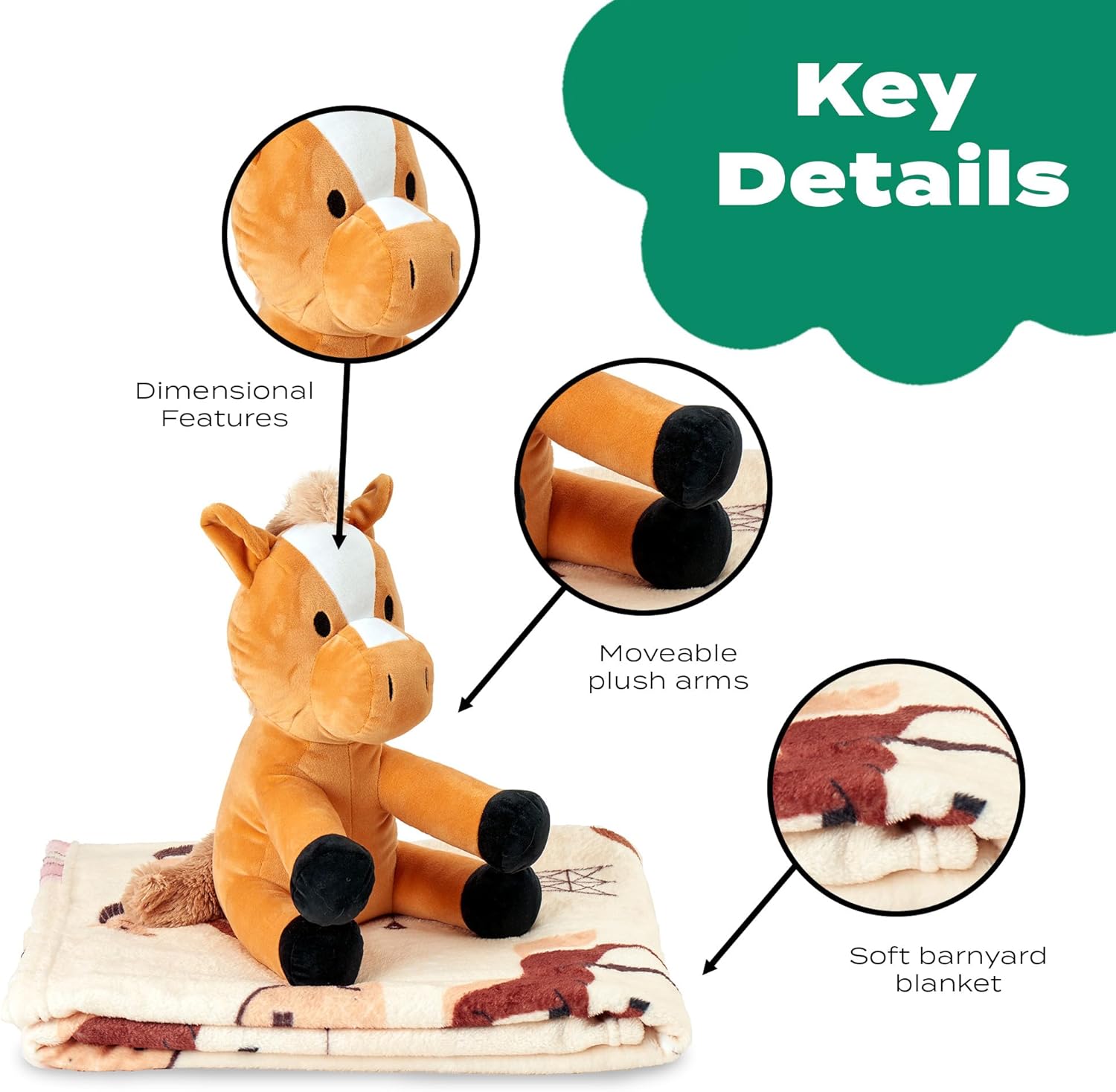 ROLLEE POLLEE Northwest Farm Horses Hugger Pillow & Silk Touch Throw Blanket Set – Soft Plush Horse Character Pillow with Cozy 40" x 50" Blanket – Ideal Gift for Toddlers, Kids, and Travel