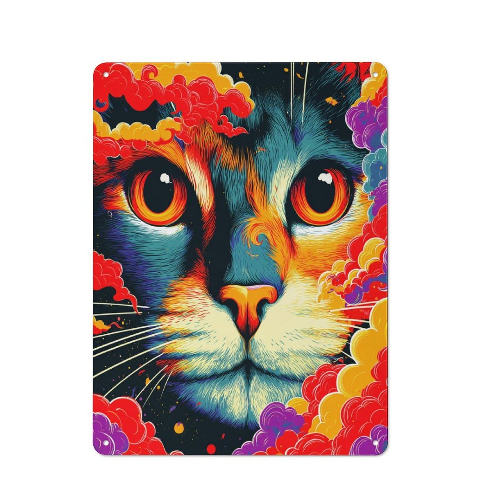 Colorful Cat Dreamscape Metal Wall Art Sign 40x30cm, Vintage Vintage Wall Decor for Lounge, Study, Pub Or Wall Gallery