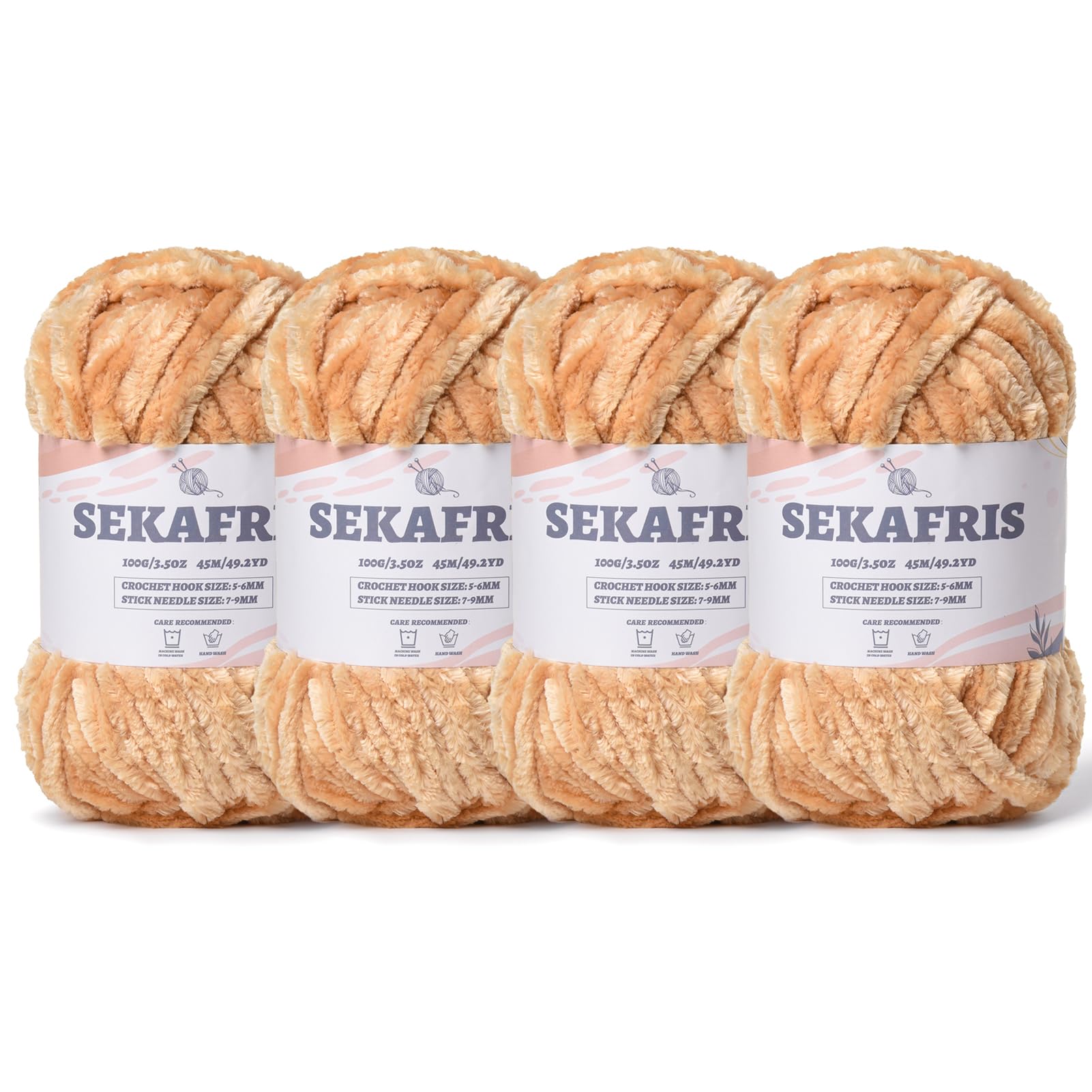 Chenille Velvet Soft Yarn Khaki 4 Pack